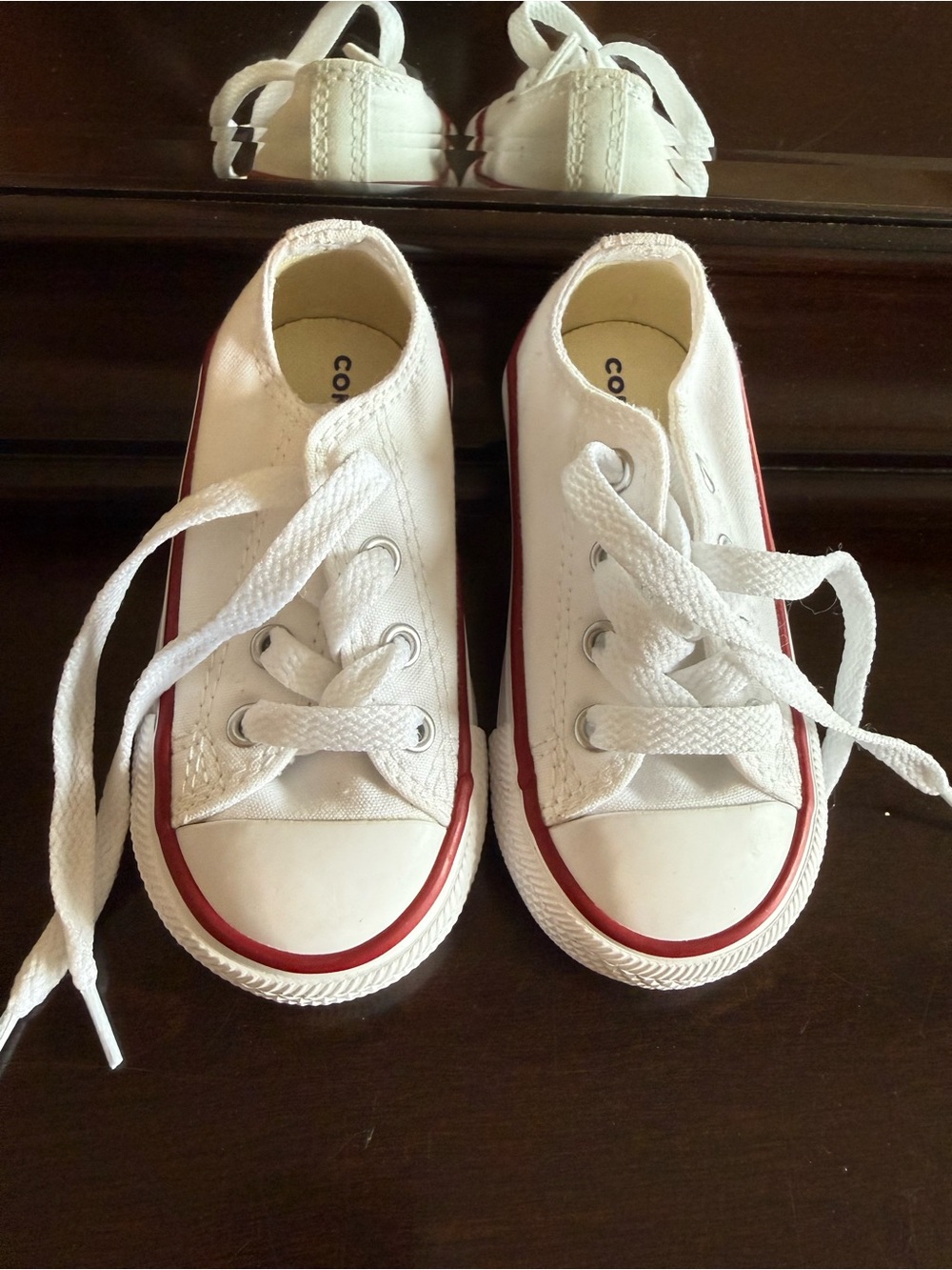 Baby/Todder White Converse Sneakers with Red Trim - Size 5